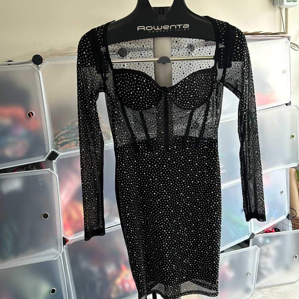 Black Rhinestone Bodycon Dress